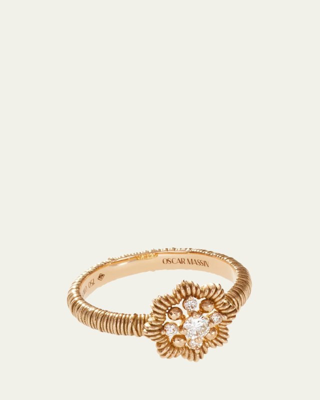 18K Yellow Gold Lace Flower Small Lab Diamond Ring
